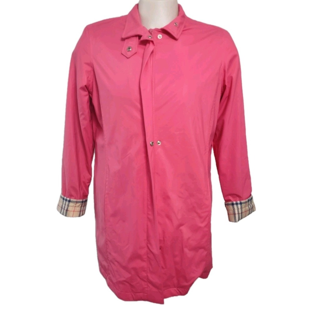 Dennis Basso Raincoat Windbreaker Womens‎ Size Medium Pink Full Zip Snap Covered